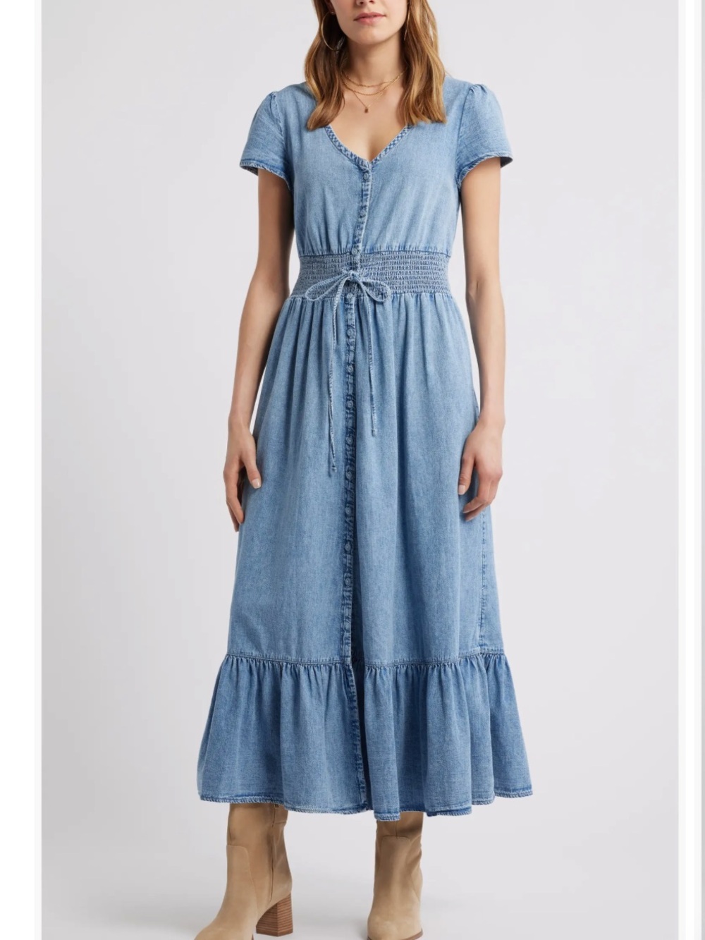 Treasure & Bond Smocked Waist Chambray Maxi Dress sz M